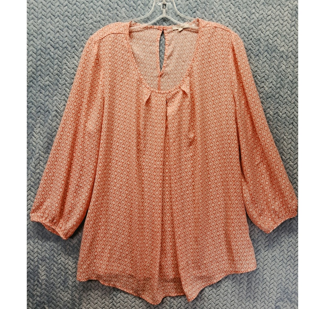 Pleione Orange Geometric Print Long Sleeve Blouse XL Boho Whimsical